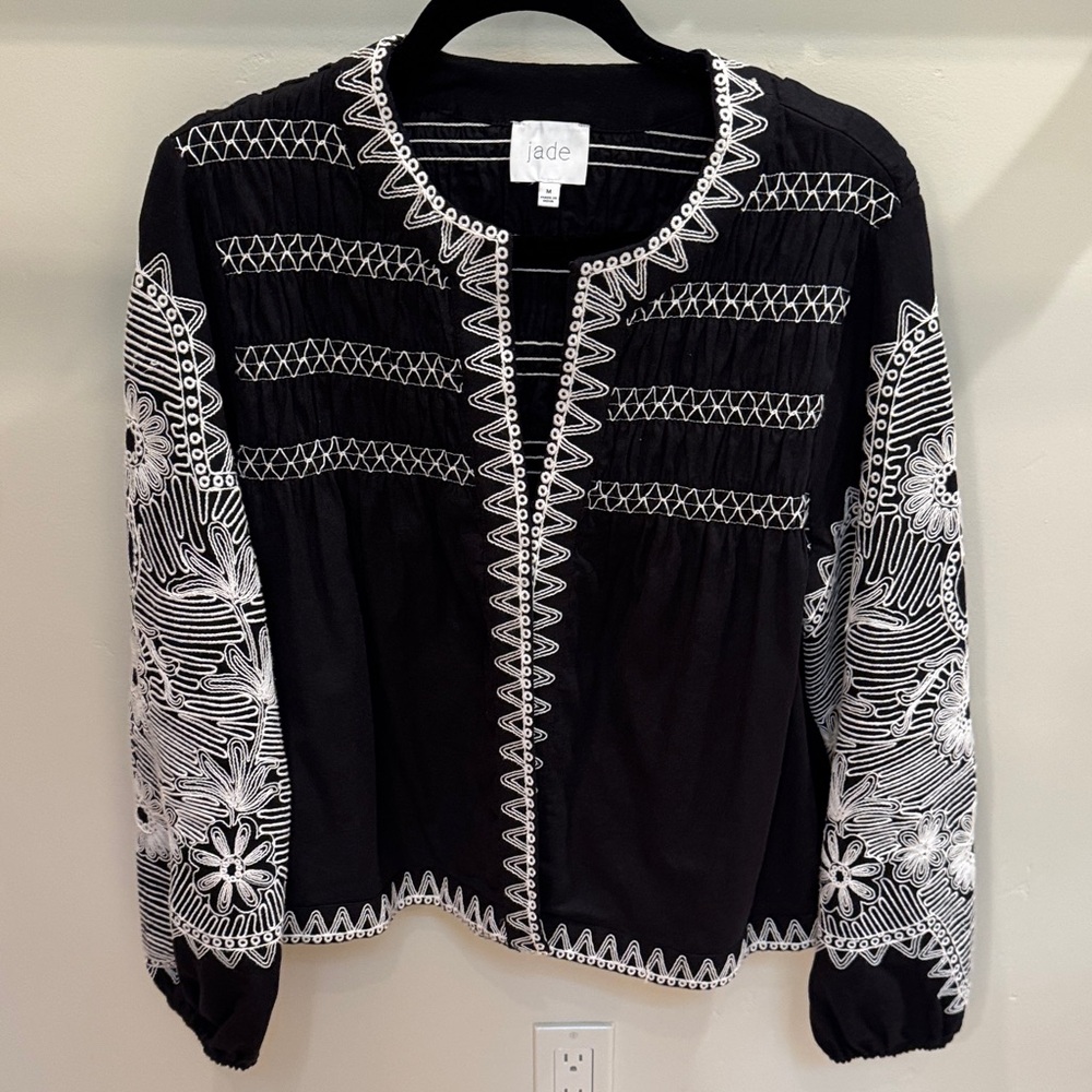 Johnny Was Black and White Embroidered Jacket Size Medium